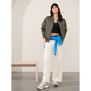 Athleta Sateen Olive Bomber Jacket NWT Large $199 Green